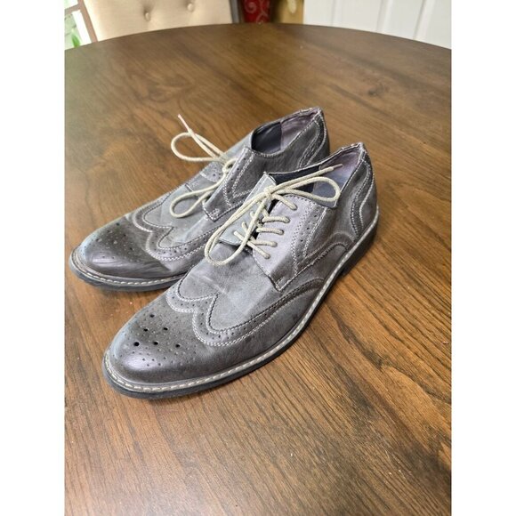 Mens Leather Wingtip Oxford Shoes Size 9.5 Gray Lace-Up Perforated Detailing Dur - Picture 7 of 14